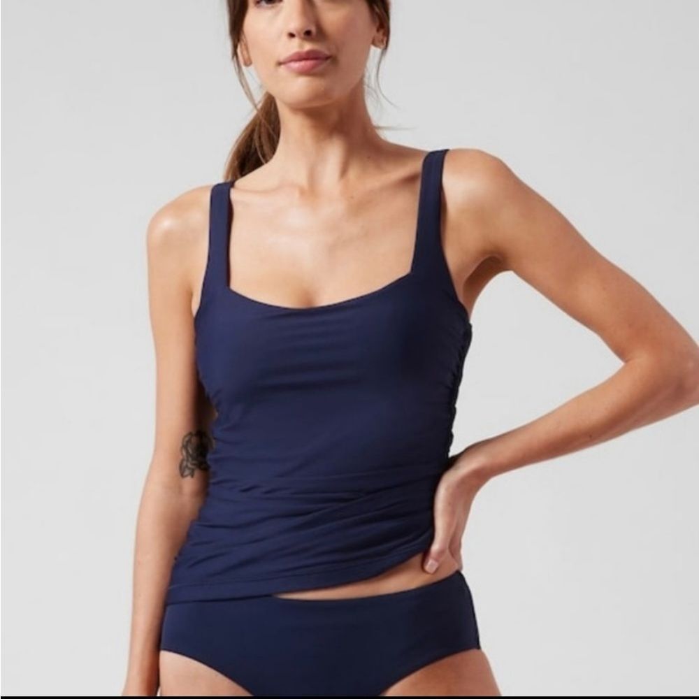 Athleta Square Neck Bra Cup Tankini, Navy Blue, Size 40d/Dd